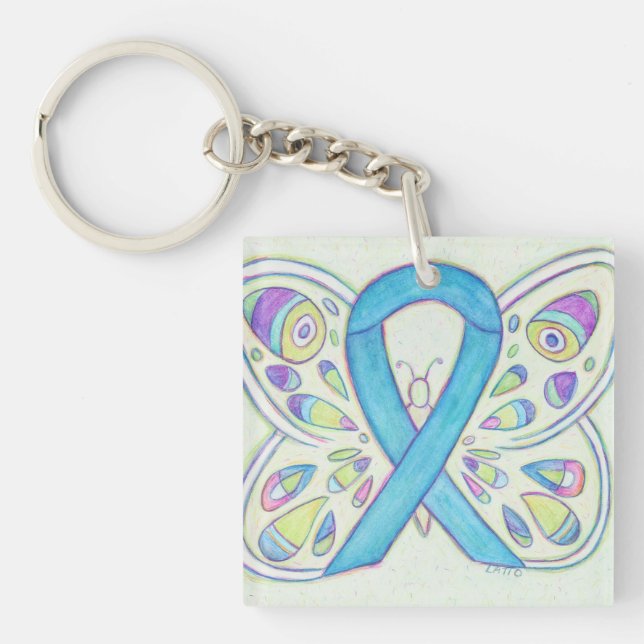 Blue Butterfly Awareness Ribbon Custom Keychain (Front)