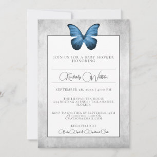 Blue Butterfly Baby Shower Invitation