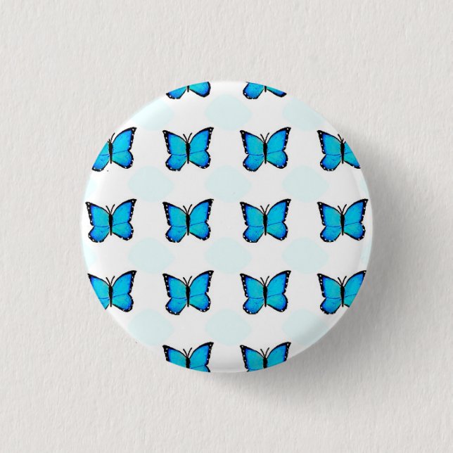 Blue Butterfly Badge 1 Inch Round Button (Front)