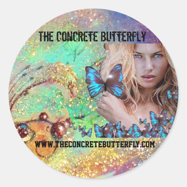 BLUE BUTTERFLY BEAUTY MAKEUP ARTIST CLASSIC ROUND STICKER (Front)
