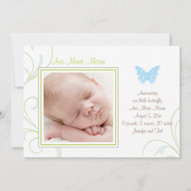 Blue Butterfly Birth Announcement (Front)
