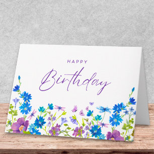 Blue Butterfly Birthday Floral Garden Design Card