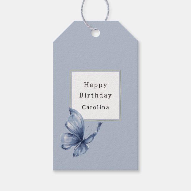 Blue Butterfly Birthday Gift Tags (Front)