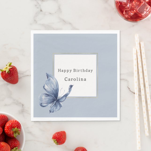 Blue Butterfly Birthday Napkin (Insitu)
