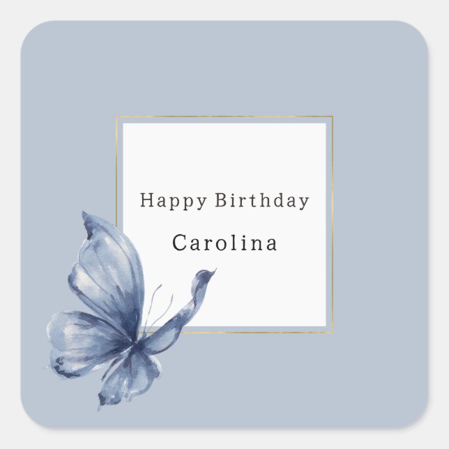 Blue Butterfly Birthday Square Sticker (Front)