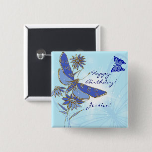 Blue Butterfly Button