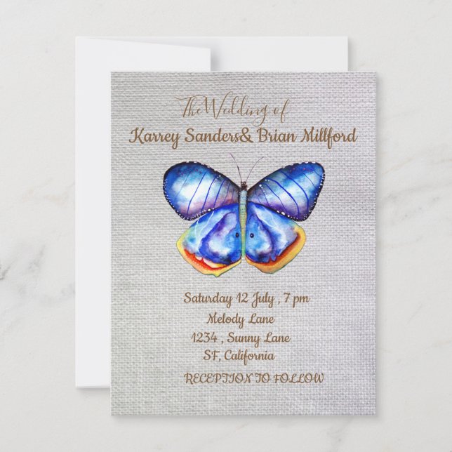 Blue Butterfly Canvas Wedding Card (Front)