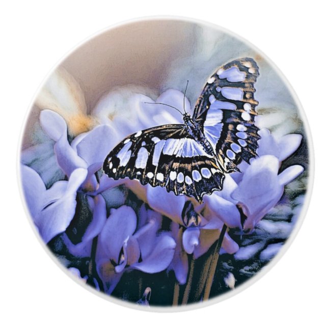 Blue Butterfly Ceramic Knob (Front)