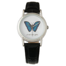Blue butterfly classic leather watch
