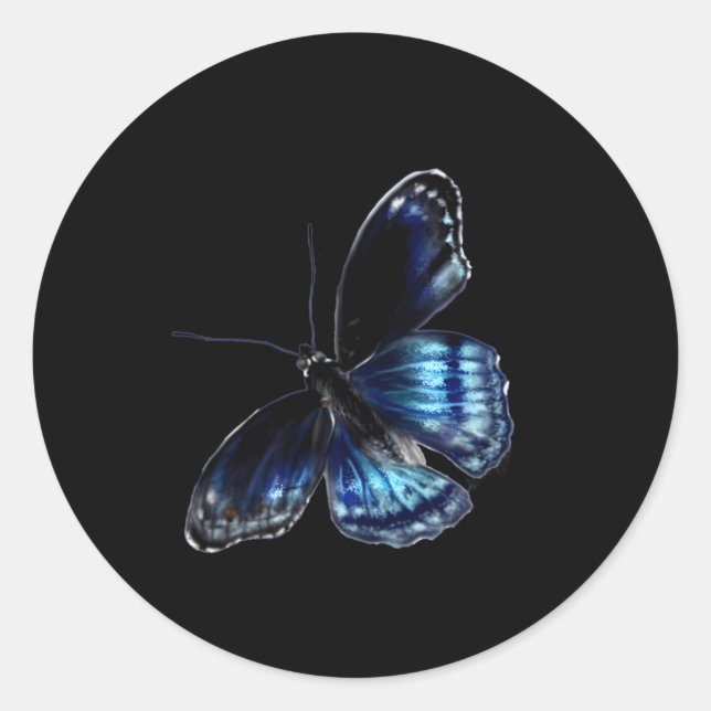 Blue Butterfly Classic Round Sticker (Front)