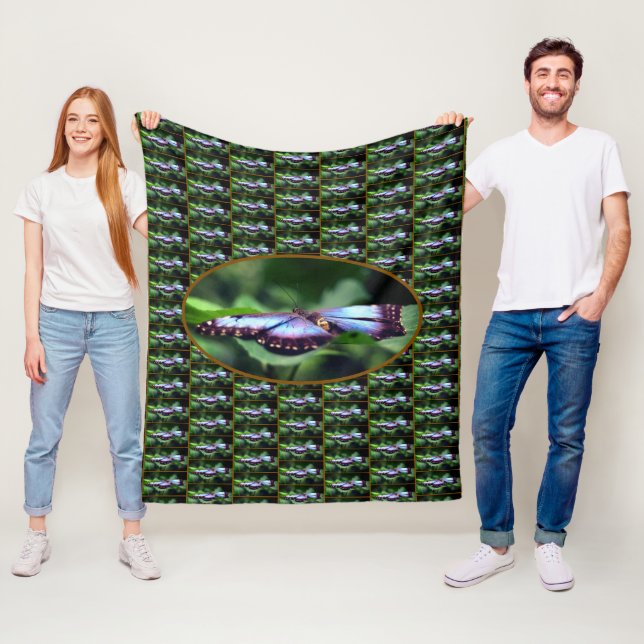 Blue Butterfly Close Up Nature Pattern    Fleece Blanket (In Situ)