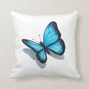 Blue Butterfly, Colour Pencil Drawing, Realism Art Throw Pillow