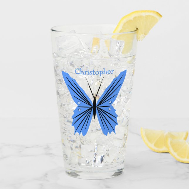 Blue Butterfly Design Glass (Back Ice)