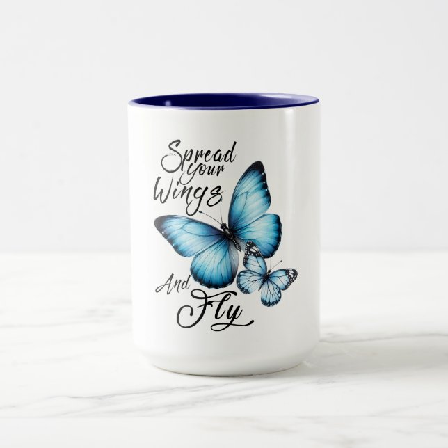 Blue Butterfly Design with Inspirational Flight  Mug (Center)