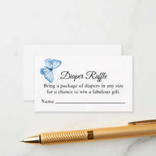 Blue Butterfly Diaper Raffle, Boy Baby Shower Enclosure Card