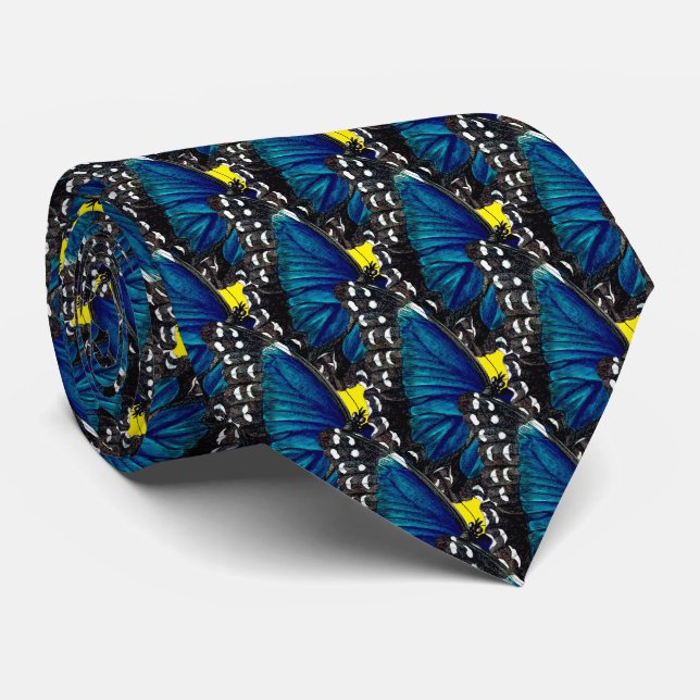 Blue Butterfly Elegance - Vintage Dream Unleashed Tie (Rolled)