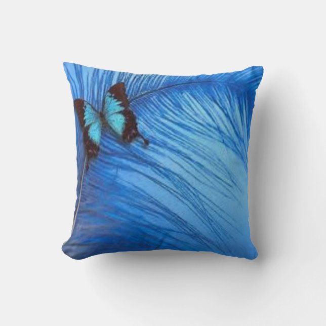 blue butterfly feather throw pillow (Front)