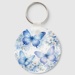 Blue Butterfly Floral Arrangement Keychain