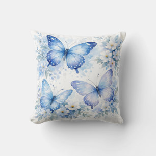Blue Butterfly Floral Arrangement Throw Pillow