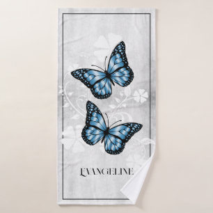 Blue Butterfly Floral Bath Towel Set
