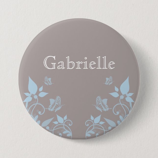Blue Butterfly Floral Button (Front)