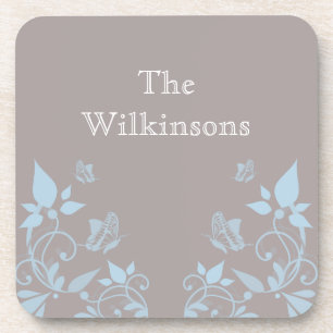 Blue Butterfly Floral Coaster Set