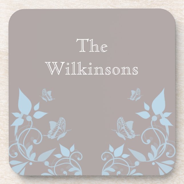 Blue Butterfly Floral Coaster Set (Front)