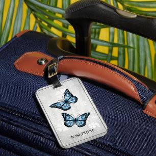 Blue Butterfly Floral Luggage Tag