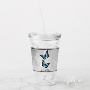 Blue Butterfly Floral Personalized Acrylic Tumbler