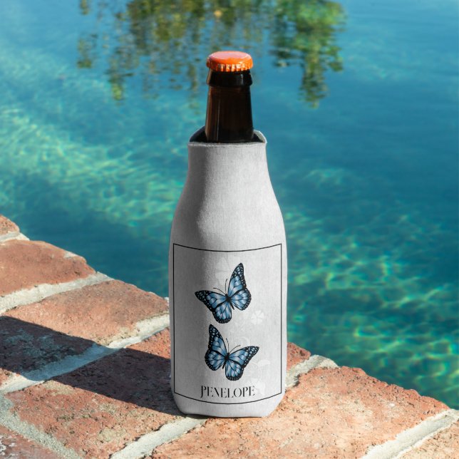 Blue Butterfly Floral Personalized Bottle Cooler (In Situ Pool)