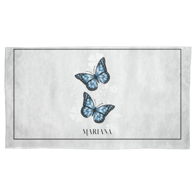 Blue Butterfly Floral Pillow Case (Front)
