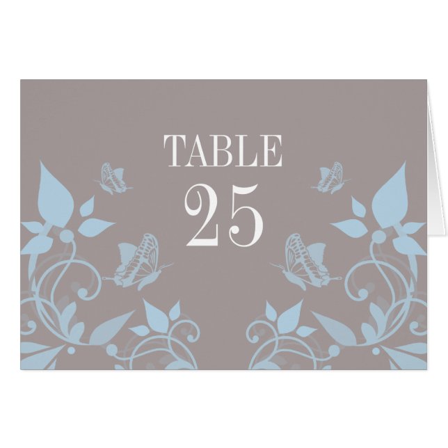 Blue Butterfly Floral Table Number Card (Front Horizontal)