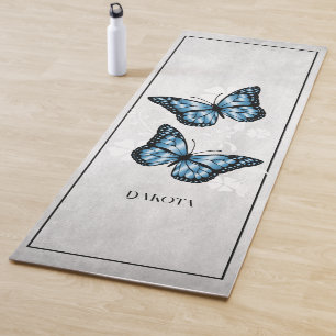 Blue Butterfly Floral Yoga Mat