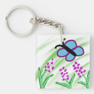 Blue Butterfly Flowers Keychain