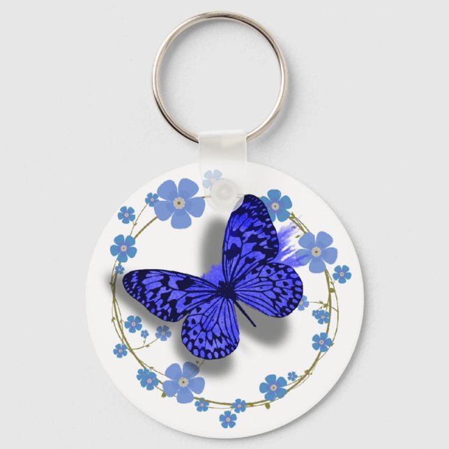 Blue Butterfly & Flowers Pretty Key/bag Chain Keychain (Front)