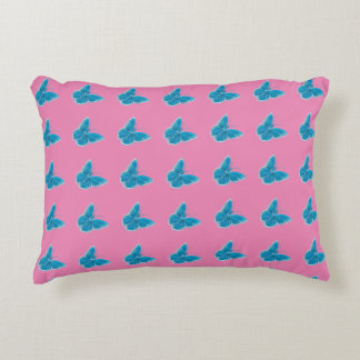 Blue Butterfly Fluttering Illustration Pattern Accent Pillow