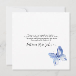 Blue Butterfly Funeral Memorial Thank You Note Card