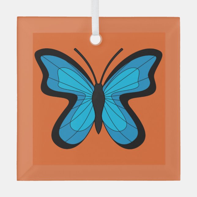 Blue Butterfly Glass Ornament (Front)