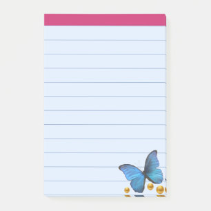 Blue Butterfly & Gold Confetti Dots Post-it Notes