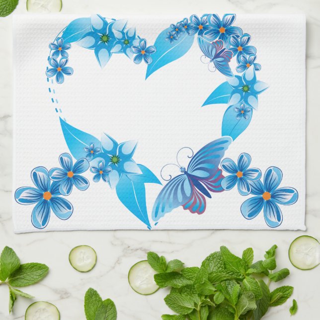 Blue Butterfly Heart American MoJo Serviette de cu (Plié)