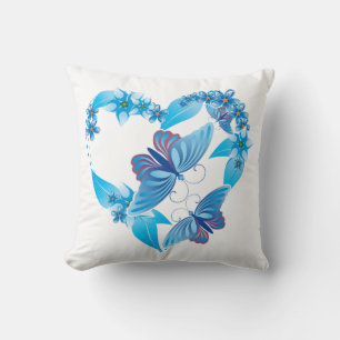 Blue Butterfly Heart American MoJo Throw Pillow