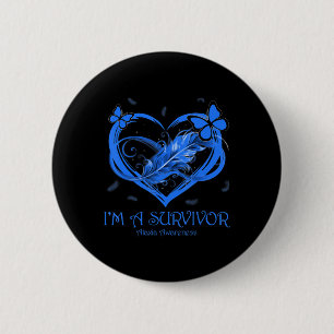 Blue Butterfly Heart I'm A Survivor Ataxia Awarene 2 Inch Round Button