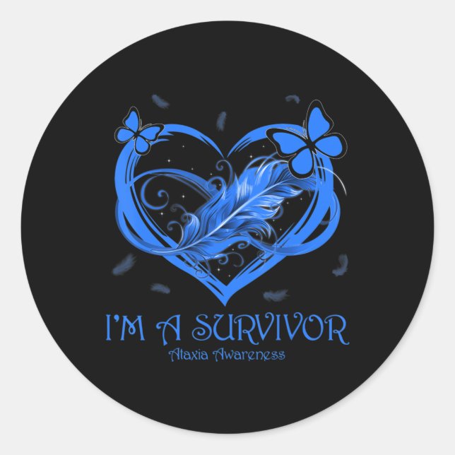 Blue Butterfly Heart I'm A Survivor Ataxia Awarene Classic Round Sticker (Front)