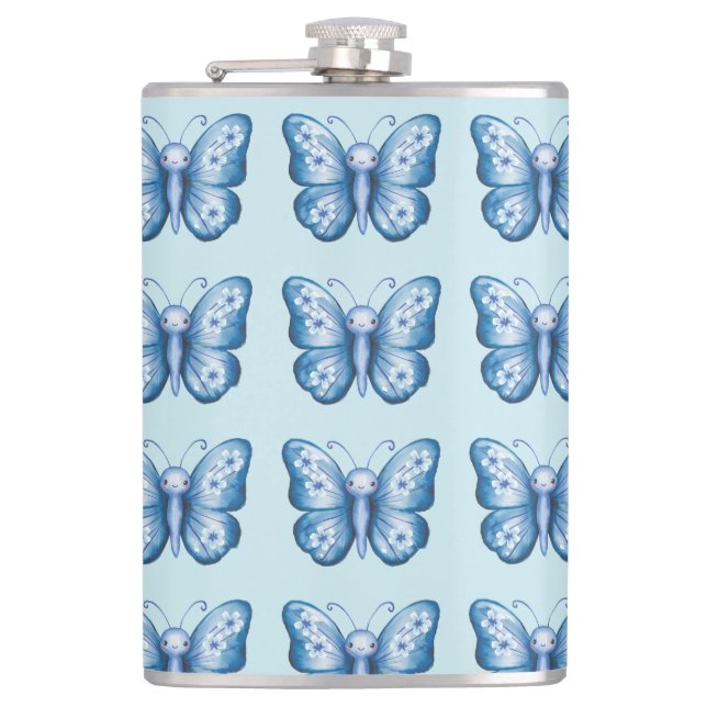 Blue Butterfly Hip Flask (Front)