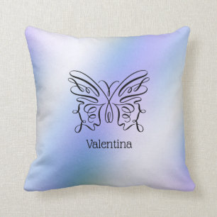 Blue Butterfly Holographic Monogram Name Throw Pillow