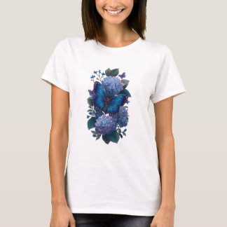 Blue Butterfly Hydrangea Floral Women's T-Shirt