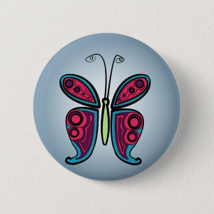 Blue butterfly illustration 2 inch round button