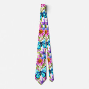 Blue Butterfly In a Field of Flowers Tie