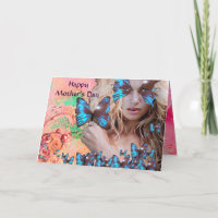BLUE BUTTERFLY IN PINK GREEN GOLD SPARKLES