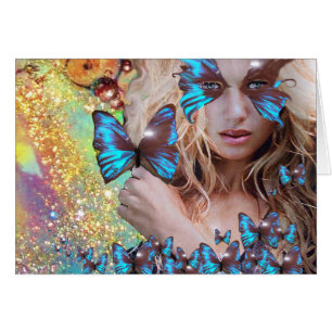 BLUE BUTTERFLY IN TEAL GREEN GOLD SPARKLES